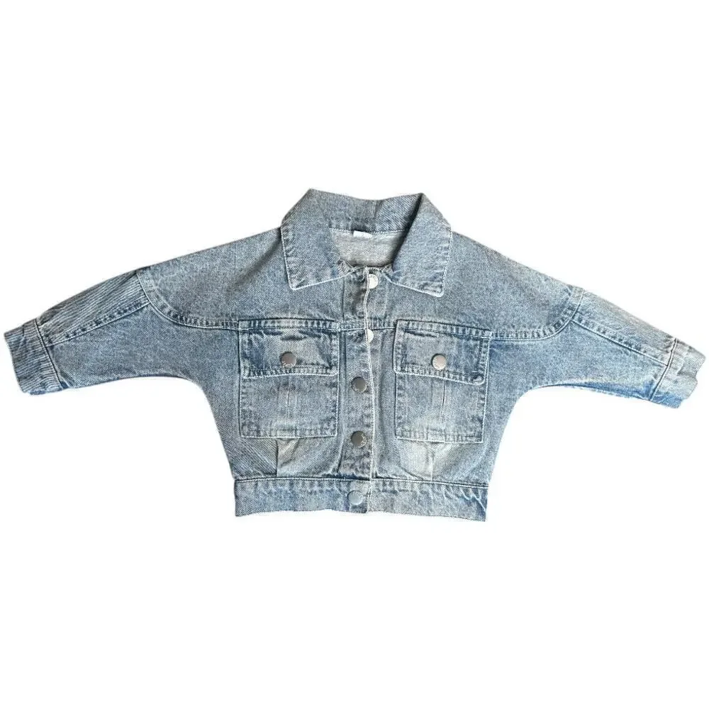 Lt Blue Flower Embroidery Denim Button Down Jacket Baby Size 18-24M